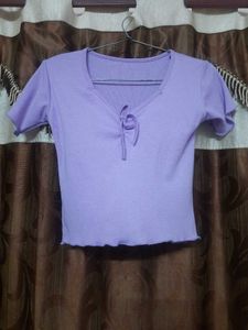 Lilac Ribbed Tie-Front Crop Top