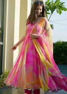 BABLI HEAVY GEORJET PRINTED GOWN WITH LESS BORDER