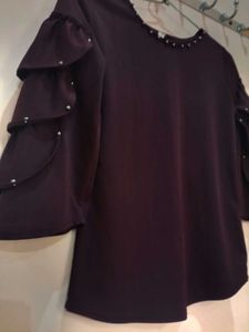 Elegant Plum Top w/ Embellished Sleeves