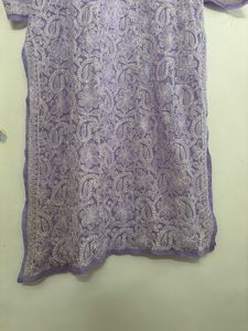 Lavender Embroidered Pure Chickenkari Kurta