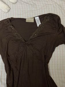 Y2K Brown beaded border Top