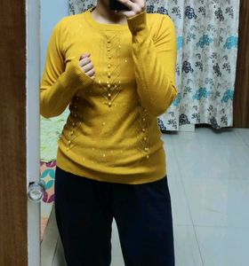 Mustard Yellow Beaded Woollen Top
