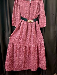 Beautiful Red Flower printed daily wear Gown