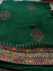 Floral Bottle Green Georgette Saree