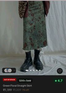 Green Floral Print Midi Skirt (Newme)