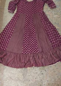 Maroon Golden Printed Anarkali Ethnic Kurti