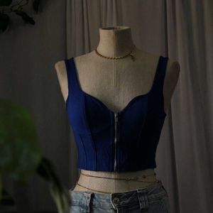 Blue Zipper Corset Top