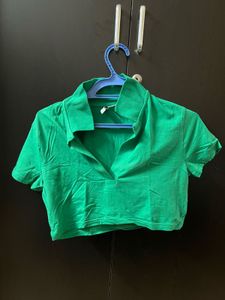 Green Polo Crop Top