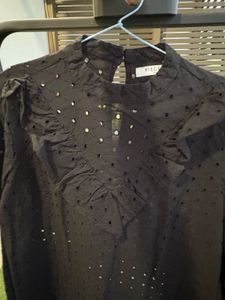 PIECES Black Ruffle Blouse