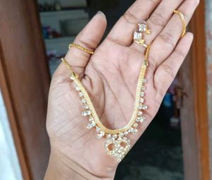 Gold-Tone Rhinestone Necklace & Earring Set