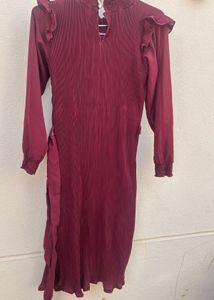 Maroon Pleated Dress