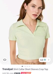 Mint Green Collared Crop Top