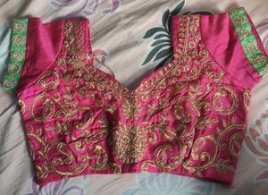 Beautiful Pink Green Embroidered Stitched Blouse