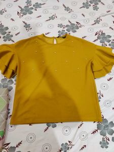 Mustard Top with Pearl Detail
