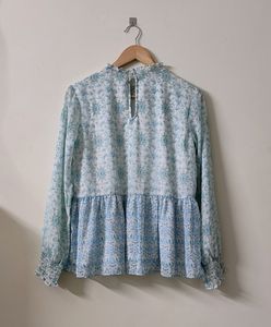 AND White Full sleeves With Floral Blue Design
