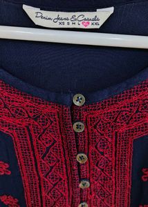 Embroidered Navy Blue Top