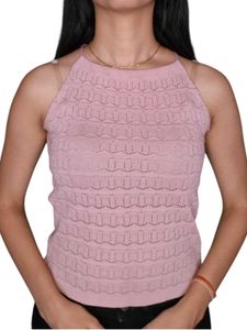 Elegant Knitted Pink Halter Neck Top