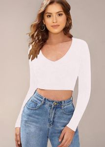 Stylish White Long Sleeve Crop Top