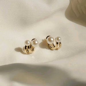 Pearl &amp; Gold Double Hoop Earrings