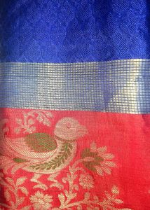 Blue Saree With Parrot Borders🥻