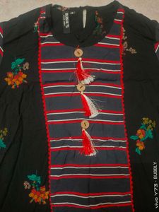 Striped &amp; Floral Embroidered Dress