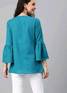 YASH GALLERY Casual Bell Sleeves Solid Women Blue