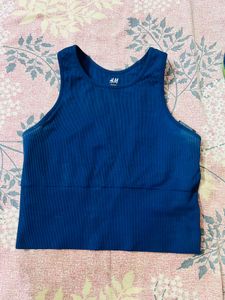 H&M Blue Ribbed Cropped Tank