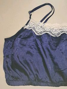 Sexy Navy Blue Satin Lace Crop Top/ Cami top