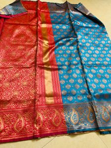 New Red &amp; Blue kathpadar Saree