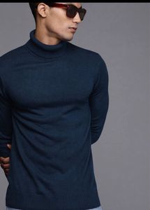 WROGN Men Navy Blue Slim Fit Turtle NeckPullover