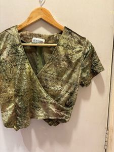 Vintage Green Velvet Wrap Top