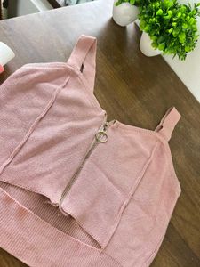 Pink Zipper Crop Top