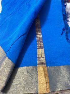 Blue Silk Saree with Gold Border