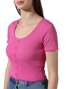 Pink Button-Front Crop Top