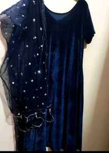 Sea🌊Blue Velvet Suit Salwar & Dupatta For 42 Bust