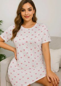 Silk Fabric Cute Cat Print Nightdress All Sizes