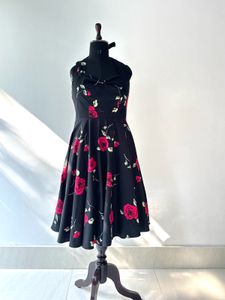 Retro Rose Print Swing Dress