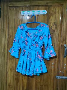 Floral Print Ruffle Sleeve Top/Peplum