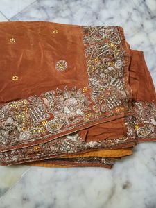 Embroidered Brown Saree