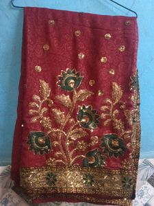 Red & Gold Embellished Saree