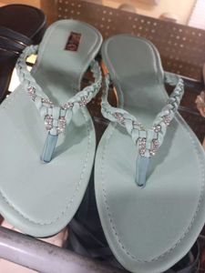 Cute Mint Green Beaded Thong Sandals