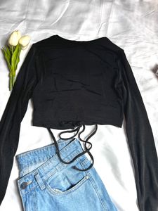 Divided Black Cropped Top
