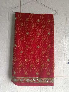 Red Embellished Dress Material