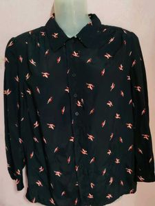 Bird Print Button Down Top