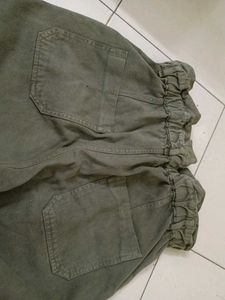 Olive Green Paper Bag Waist Pants
