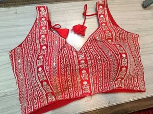 Red &amp; gold Sequins Blouse