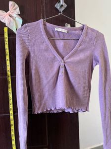 Purple Ribbed Long Sleeve Top