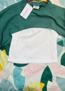 Side Striped Sweatshirt &amp; Solid Cropped Cami Top