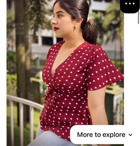 Casual Flared Sleeves Printed Women Maroon Top