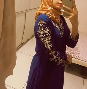 Blue Handwark Georgette Kurti With Dohti Salvar